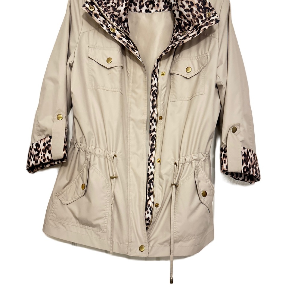 JM Collection Beige Utility Jacket with Leopard Accents